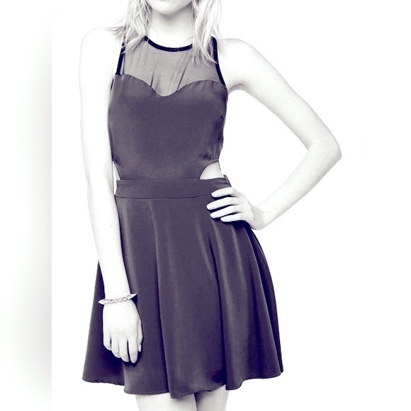 Urban Outfitters + Lush: Mesh Inset Skater Dress | Black  | Size L - Picture 3 of 5